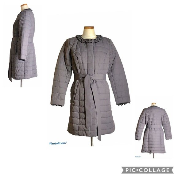 NWT Dennis Basso Quilted Gray Coat Size Small - Picture 8 of 9
